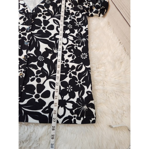 Denim & Co. Womens White Black Floral Short Sleeve Button Front Blouse‎ Large - Picture 6 of 6